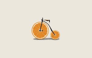 Превью обои апельсин, дольки, колеса, велосипед, минимализм
