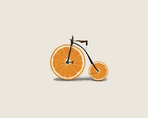 Превью обои апельсин, дольки, колеса, велосипед, минимализм