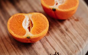 Превью обои апельсин, дольки, цитрус, фрукты, доска