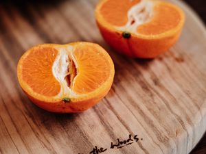 Превью обои апельсин, дольки, цитрус, фрукты, доска