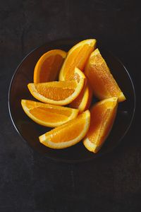 Превью обои апельсин, фрукт, дольки, цитрус, тарелка