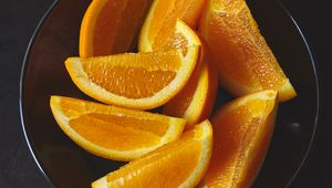 Превью обои апельсин, фрукт, дольки, цитрус, тарелка