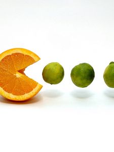 Превью обои апельсин, лаймы, цитрусовые, поедание