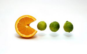 Превью обои апельсин, лаймы, цитрусовые, поедание