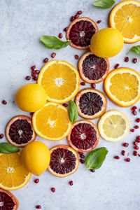 Превью обои апельсин, лимон, дольки, гранат, цитрус, фрукты