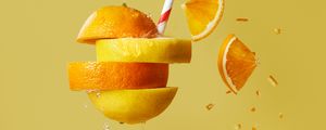 Превью обои апельсин, лимон, фрукты, дольки, коктейль