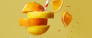 Превью обои апельсин, лимон, фрукты, дольки, коктейль