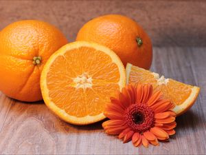 Превью обои апельсины, фрукты, цитрус, цветок