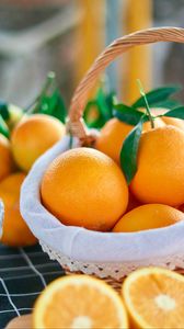Превью обои апельсины, фрукты, цитрус, корзина