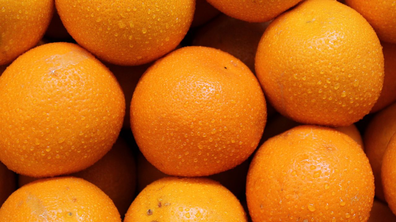 Обои апельсины, фрукты, цитрус, капли, оранжевый