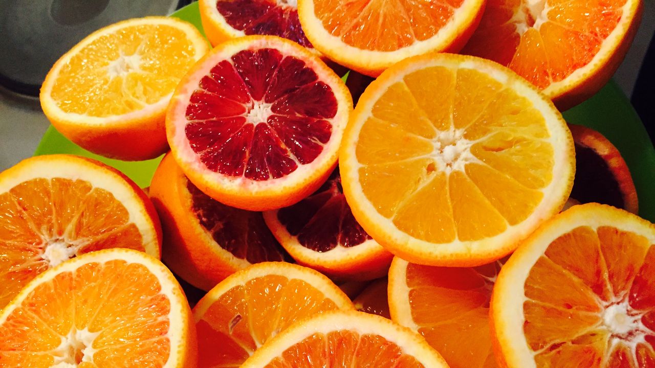 Обои апельсины, цитрус, срез, спелый, сочный, фрукты