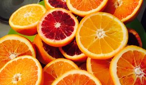 Превью обои апельсины, цитрус, срез, спелый, сочный, фрукты