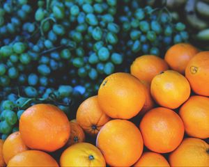 Превью обои апельсины, виноград, фрукты