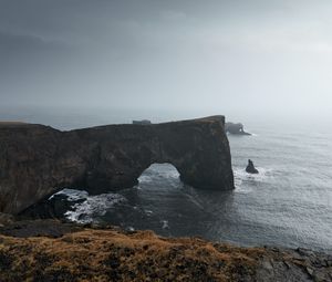 Превью обои арка, скалы, утес, море, трава