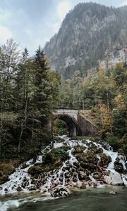 Превью обои арка, водопад, скалы, камни, деревья