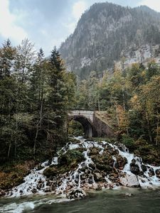 Превью обои арка, водопад, скалы, камни, деревья