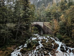 Превью обои арка, водопад, скалы, камни, деревья