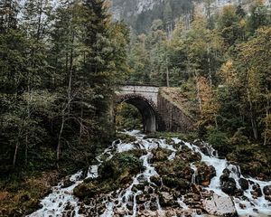 Превью обои арка, водопад, скалы, камни, деревья