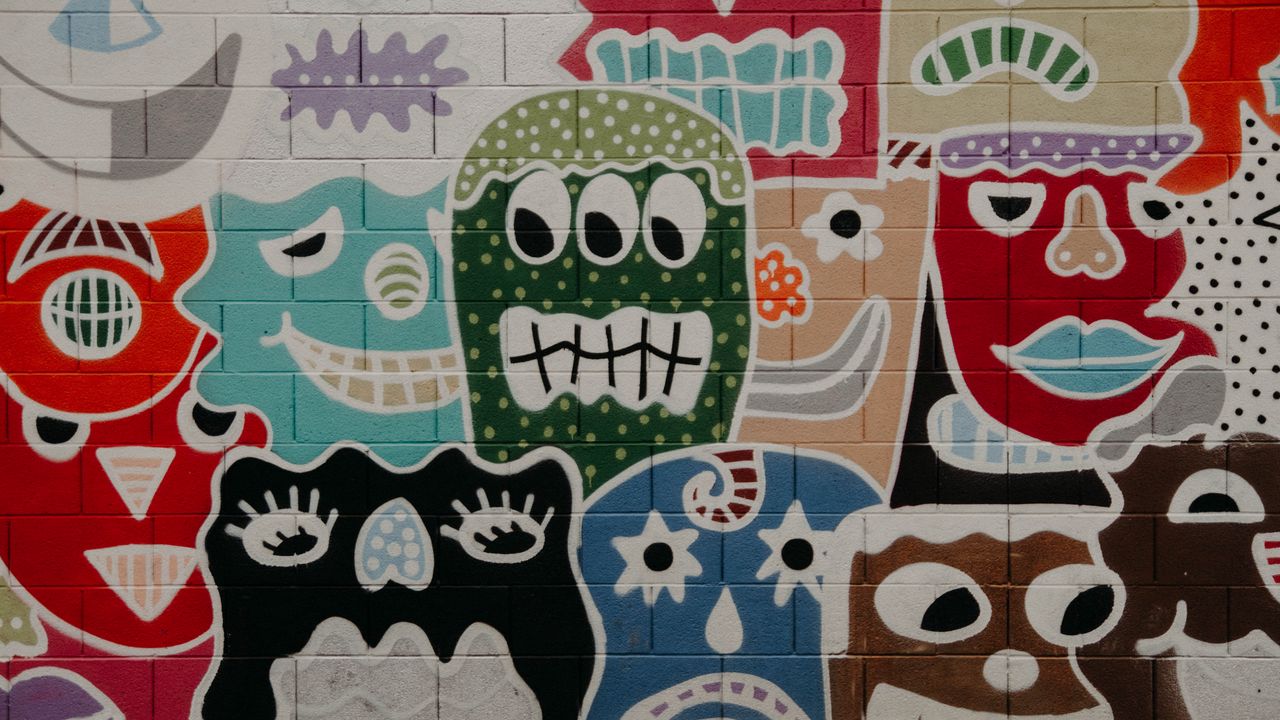 Обои арт, граффити, стена, лица