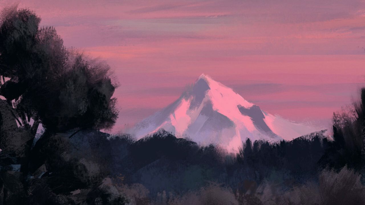 Обои арт, краски, пейзаж, горы