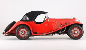 Превью обои aston, martin, 1937, красный, ретро, вид сбоку, стиль, астон мартин, авто