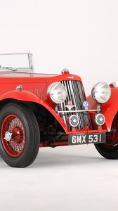 Превью обои aston martin, 1937, красный, вид сбоку, стиль, астон мартин, авто, ретро