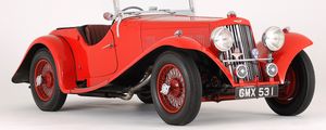 Превью обои aston martin, 1937, красный, вид сбоку, стиль, астон мартин, авто, ретро