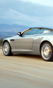 Превью обои астон мартин, 2004, серый, вид сбоку, стиль, aston martin, db9, авто, скорость, горы