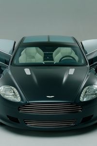 Превью обои астон мартин, 2006, черный, вид спереди, концепт кар, aston martin, rapide, спорт