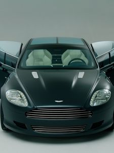 Превью обои астон мартин, 2006, черный, вид спереди, концепт кар, aston martin, rapide, спорт