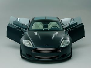 Превью обои астон мартин, 2006, черный, вид спереди, концепт кар, aston martin, rapide, спорт