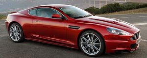 Превью обои астон мартин, 2008, красный, вид сбоку, спорт, aston martin, dbs, горы