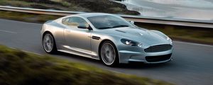 Превью обои астон мартин, 2008, серебряный металлик, вид сбоку, авто, aston martin, dbs, природа, скорость