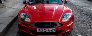 Превью обои aston martin, автомобиль, красный, вид спереди