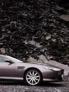 Превью обои aston martin, db9, 2004, серый, вид сбоку, стиль, авто