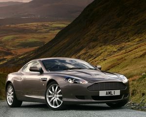 Превью обои aston martin, db9, 2004, серый металлик, вид сбоку, стиль, авто, астон мартин, природа