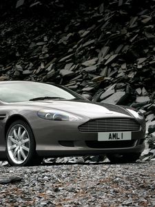 Превью обои aston martin, db9, 2004, серый металлик, вид сбоку, стиль, авто