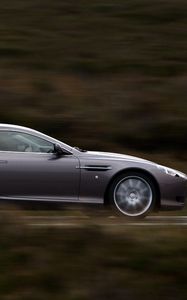 Превью обои aston martin, db9, 2004, серый, вид сбоку, стиль, астон мартин, авто, скорость, природа