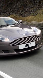 Превью обои aston martin, db9, 2004, серый, вид спереди, стиль, спорт, астон мартин, авто, скорость, асфальт