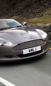 Превью обои aston martin, db9, 2004, серый, вид спереди, стиль, спорт, астон мартин, авто, скорость, асфальт