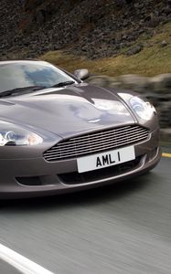 Превью обои aston martin, db9, 2004, серый, вид спереди, стиль, спорт, астон мартин, авто, скорость, асфальт