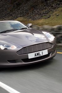 Превью обои aston martin, db9, 2004, серый, вид спереди, стиль, спорт, астон мартин, авто, скорость, асфальт