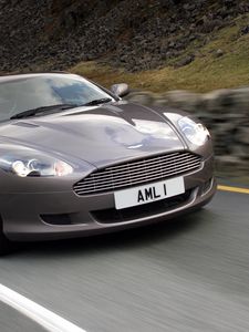 Превью обои aston martin, db9, 2004, серый, вид спереди, стиль, спорт, астон мартин, авто, скорость, асфальт