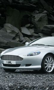 Превью обои aston martin, db9, 2004, серебряный металлик, вид спереди, спорт, авто