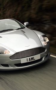 Превью обои aston martin, db9, 2004, серебряный металлик, вид спереди, авто, астон мартин, скорость