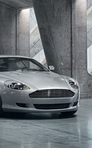 Превью обои aston martin, db9, 2008, серый металлик, вид спереди, стиль, авто, отражение