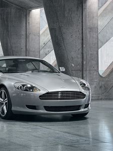 Превью обои aston martin, db9, 2008, серый металлик, вид спереди, стиль, авто, отражение