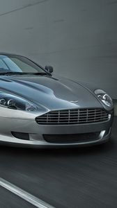 Превью обои aston martin, db9, 2008, серый, вид середи, стиль, авто, астон мартин, скорость, асфальт