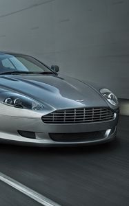 Превью обои aston martin, db9, 2008, серый, вид середи, стиль, авто, астон мартин, скорость, асфальт