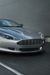 Превью обои aston martin, db9, 2008, серый, вид середи, стиль, авто, астон мартин, скорость, асфальт